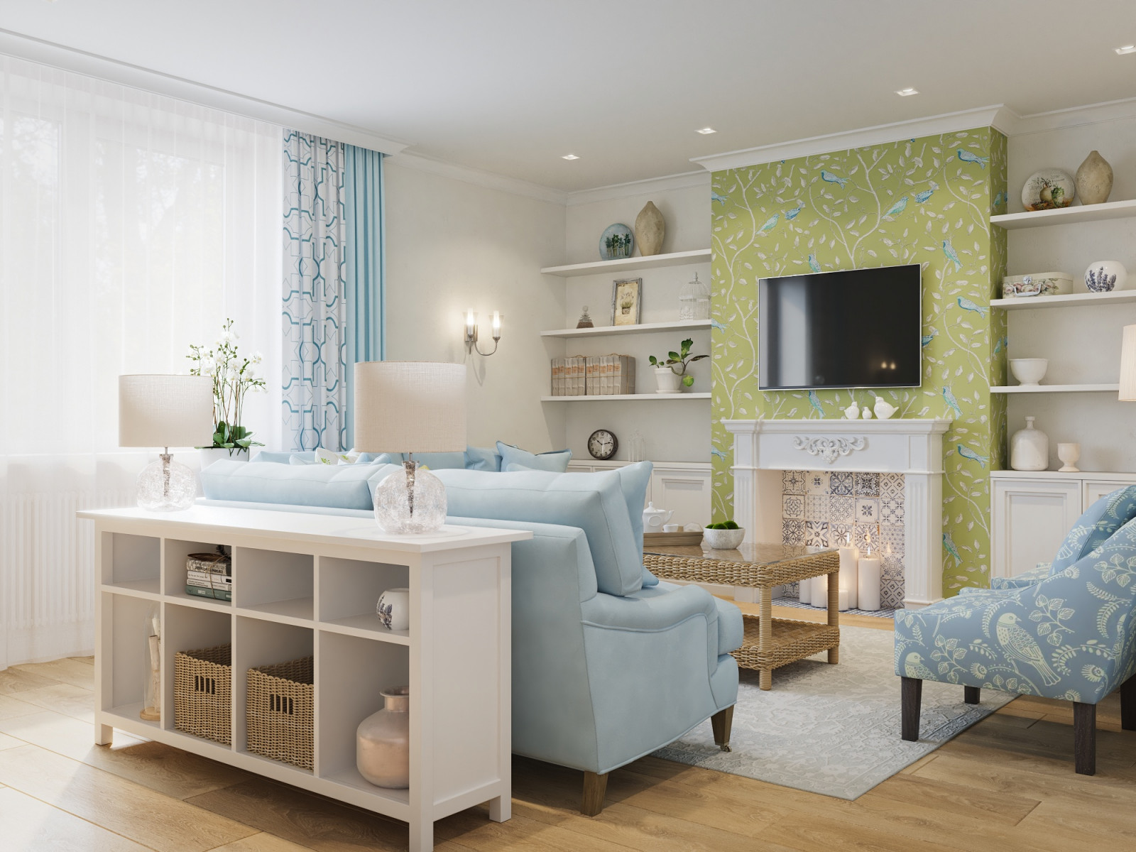 Коттедж. Птицы в доме. Гостиная