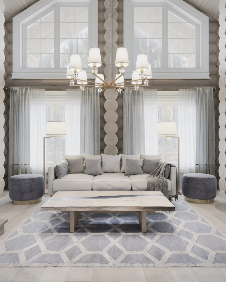 Проект интерьера загородного бревенчатого дома в стиле неоклассика