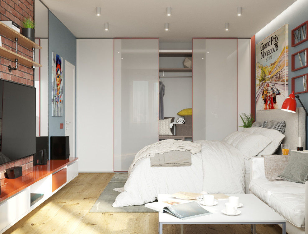 Брутальный, но нежный лофт в интерьере спальни-гостиной