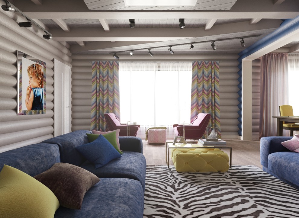 Современный интерьер брусчатого дома