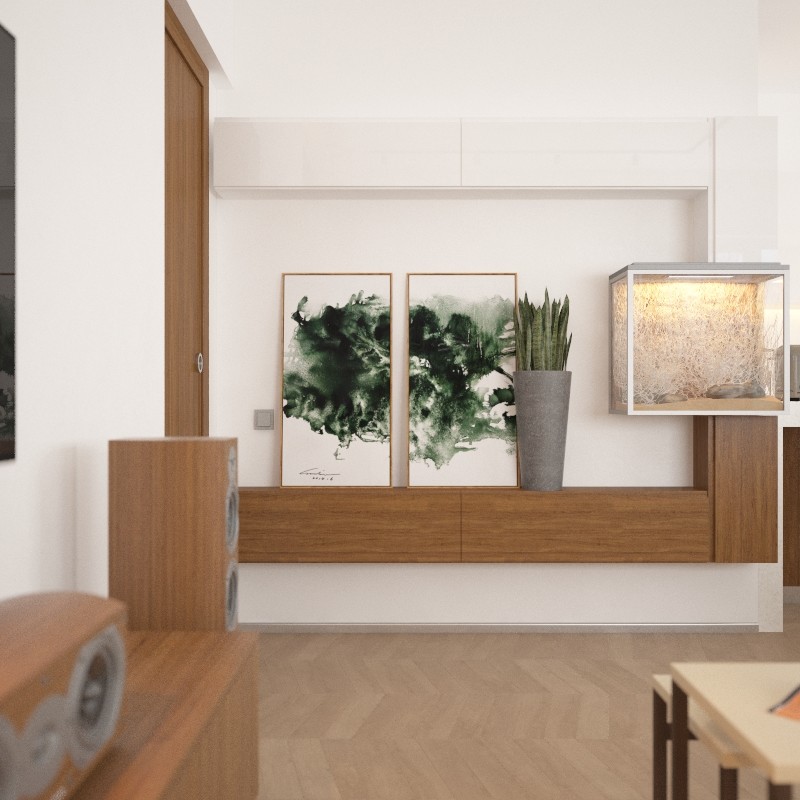 Скандинавский Минимализм. Террариум для паука вписан в мебельную композицию