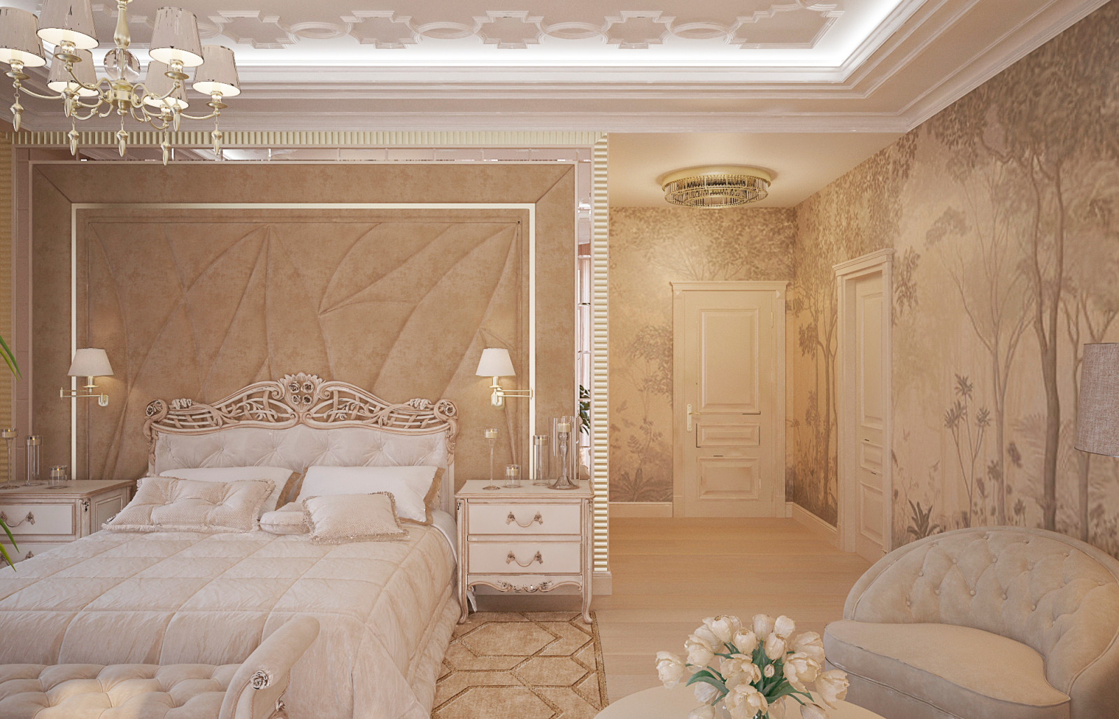 Второй этаж загородного дома, пространство спален в доме, 2020 г.