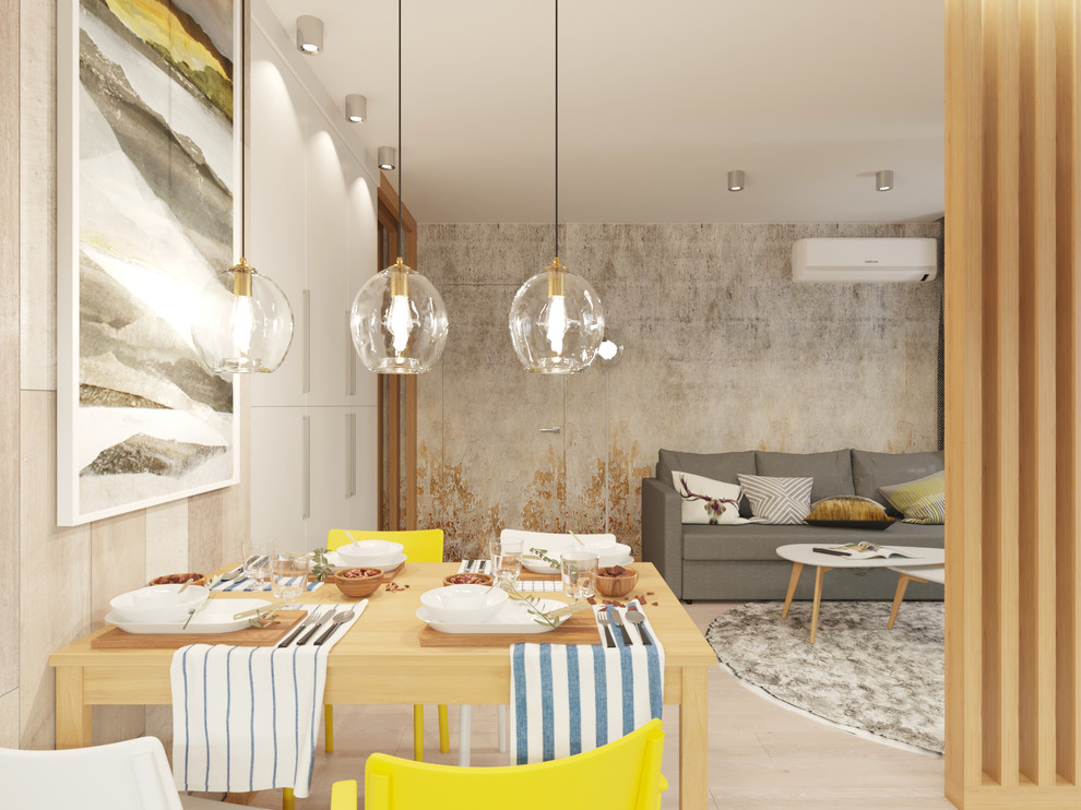 Дизайн объединенного пространства кухни-гостиной для молодой пары, 2 вариант