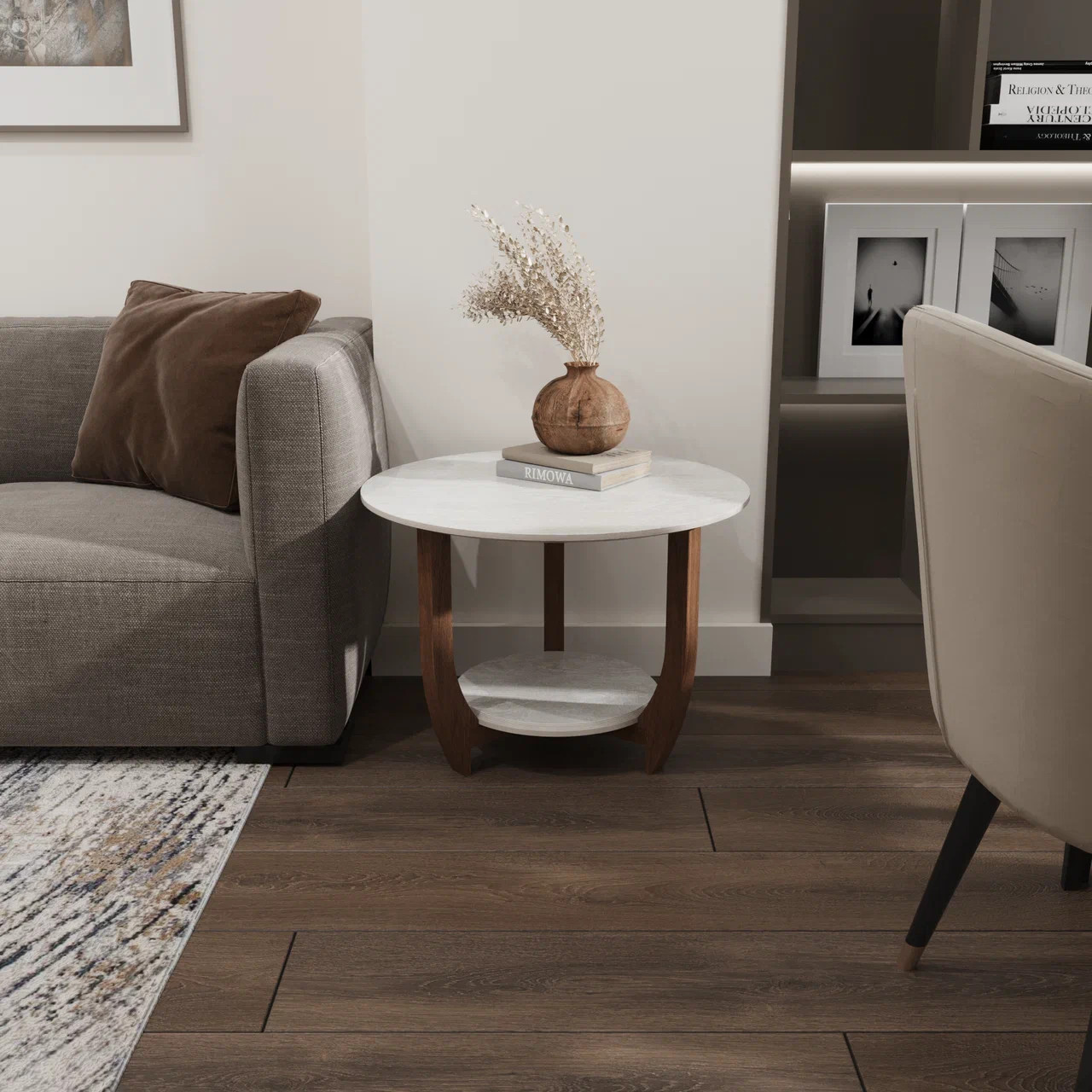 Журнальный столик ДОМОВОЙ белого цвета в гостиной