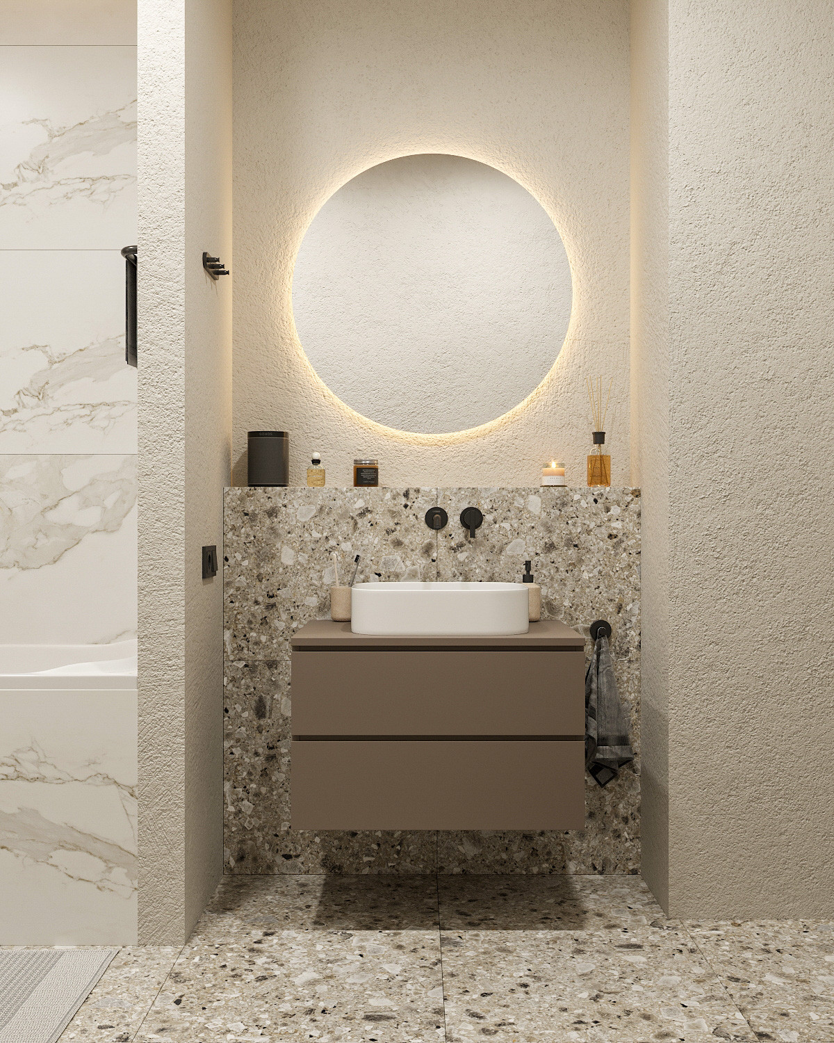 Ванная комната с керамогранитом terrazzo