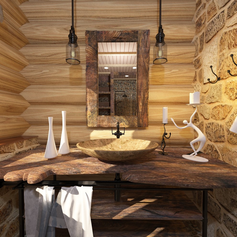 Интерьер дома из сруба в стиле шале (первый этаж)