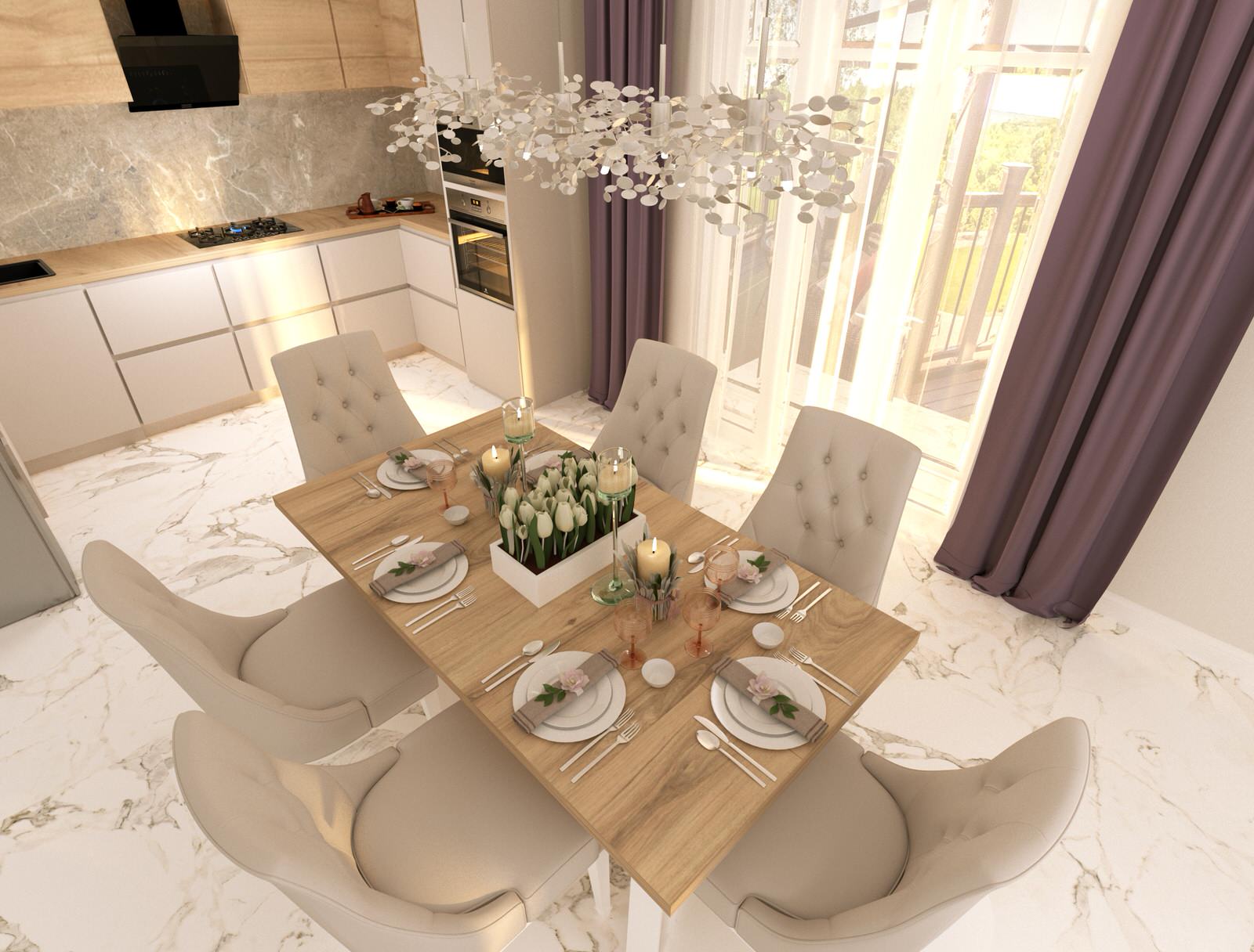 Интерьер коттеджа. Кухонная зона