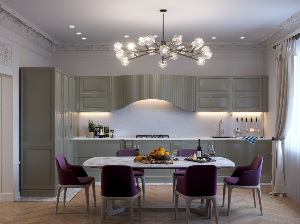 Сталинка на Ломоносовском. Дизайн кухни-столовой в парижском стиле