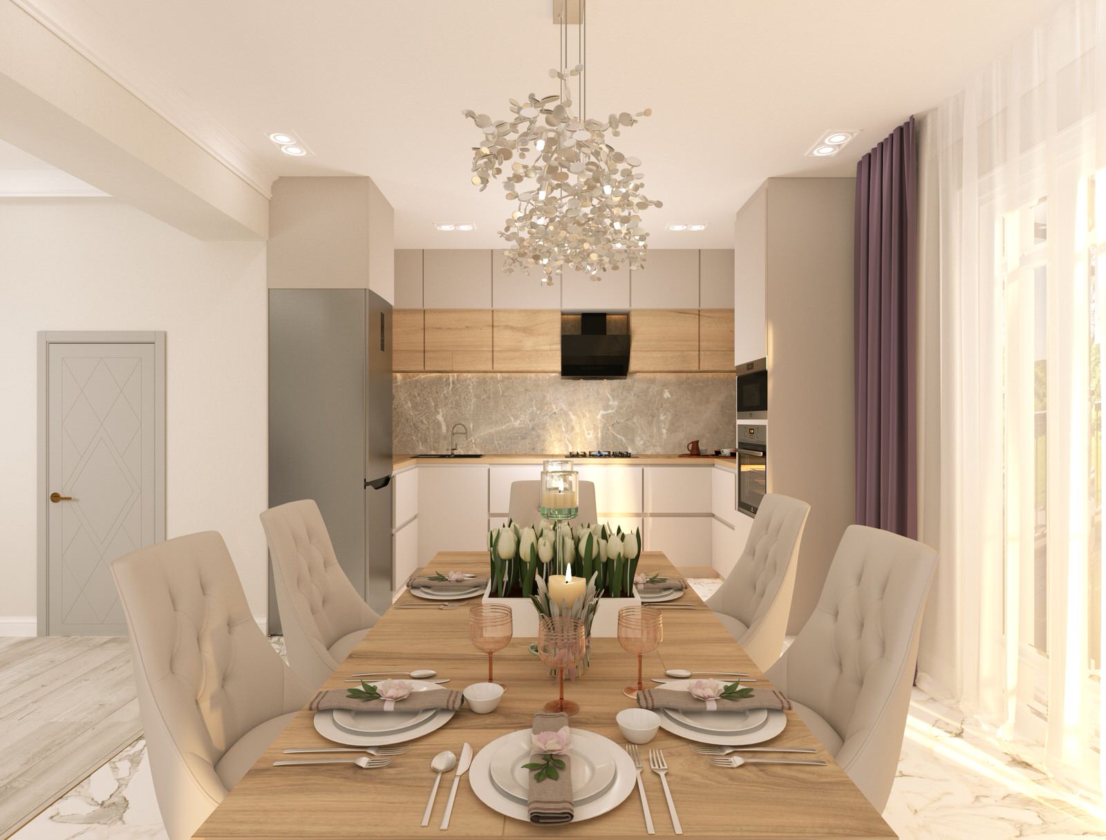 Интерьер коттеджа. Кухонная зона