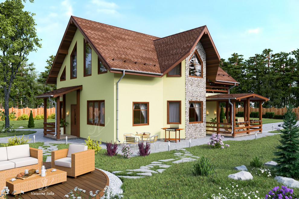 Визуализация индивидуального двухэтажного дома с эркером