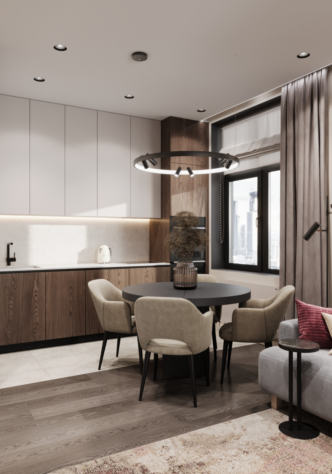 Современный интерьер для семьи с ребёнком 60 м² на Старокоптевском