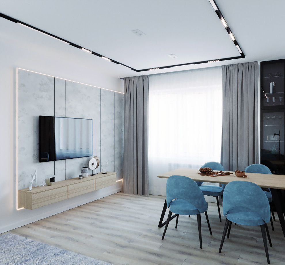 Гостиная с голубым акцентным цветом