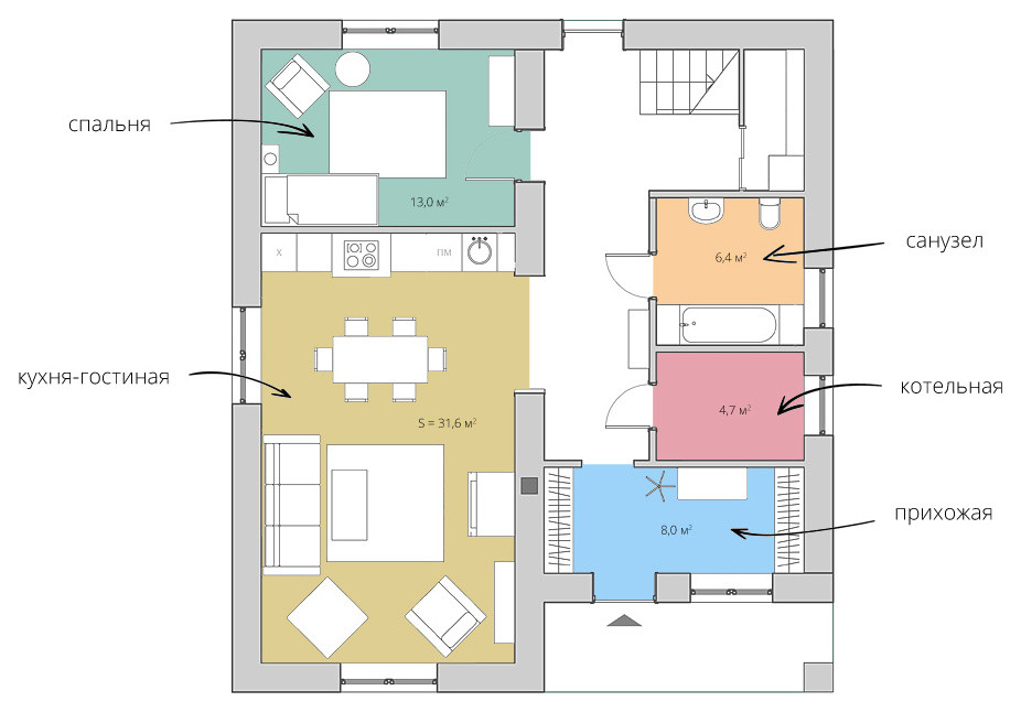 Планировка первого этажа, Проект Уют, Свердловская обл. | BTNK Architects