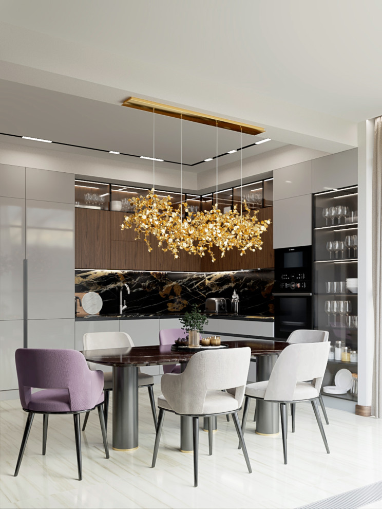 Современная городская квартира с панорамным остеклением в стиле ар-деко