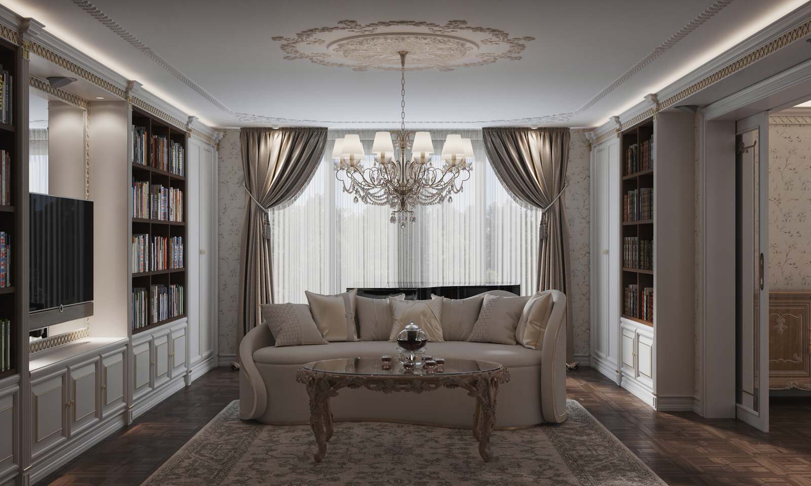 Интерьер библиотеки в проекте виллы