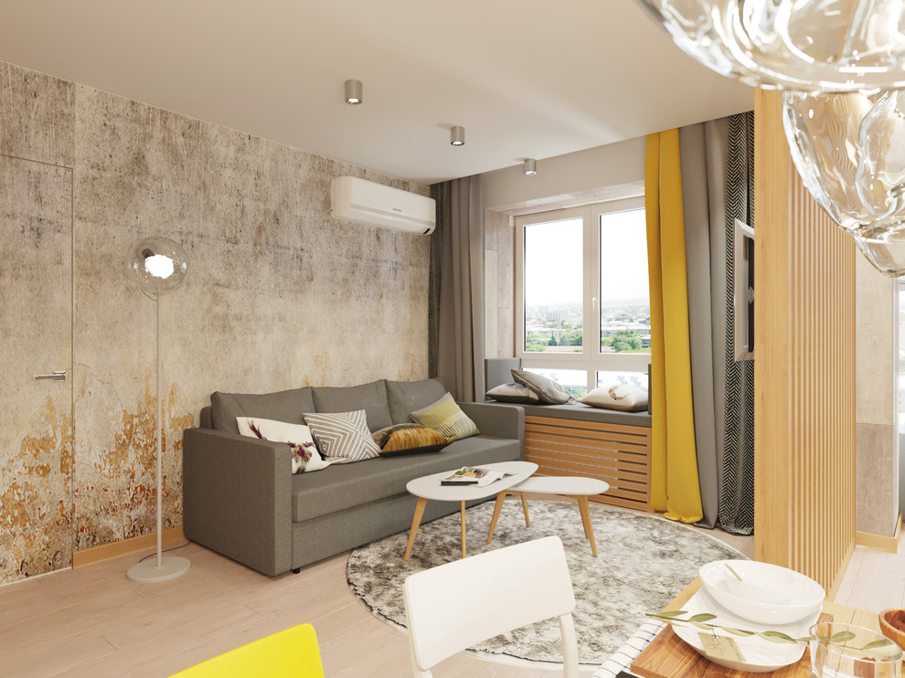 Дизайн объединенного пространства кухни-гостиной для молодой пары, 2 вариант