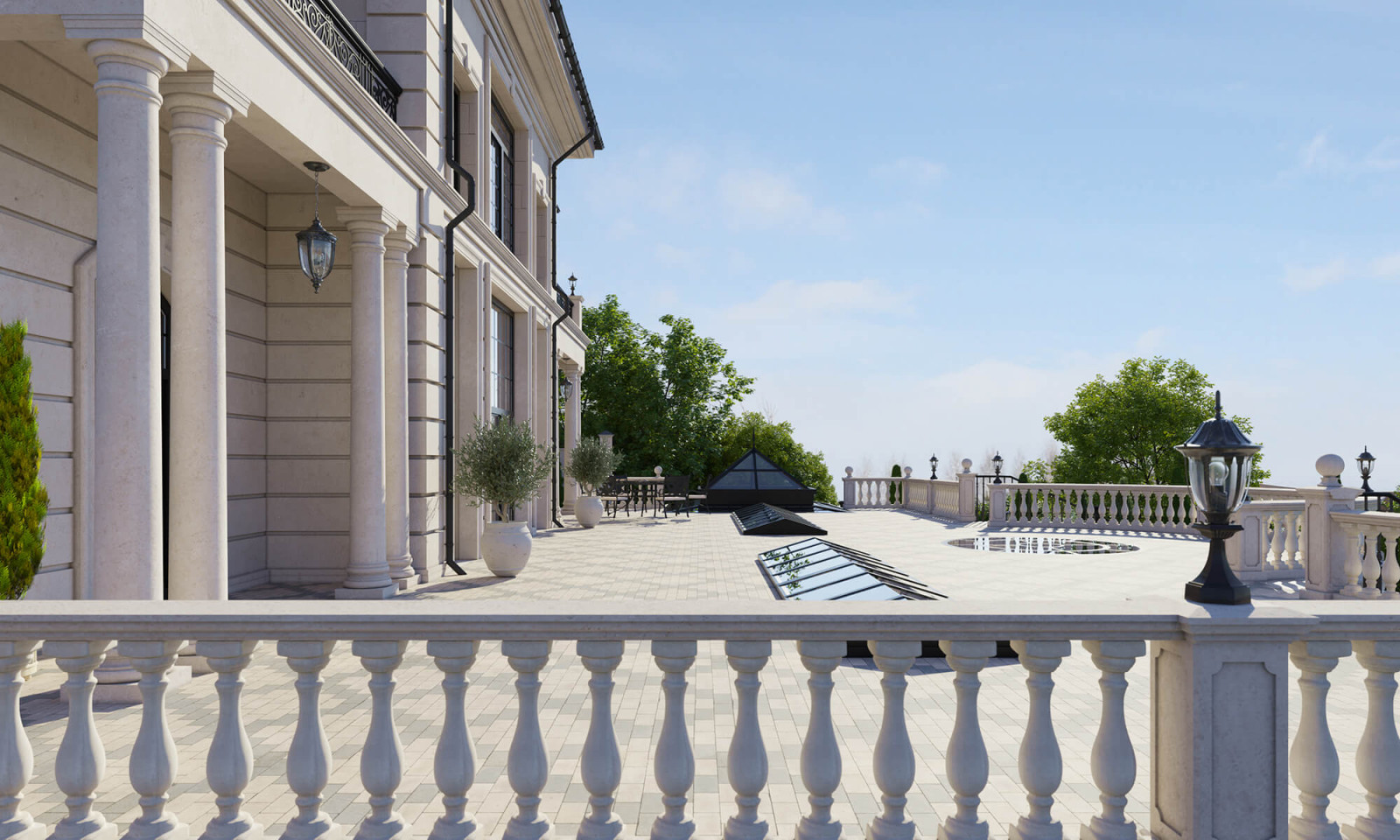 Архитектурный проект жилого дома с бассейном в классическом стиле. 1100кв.м.