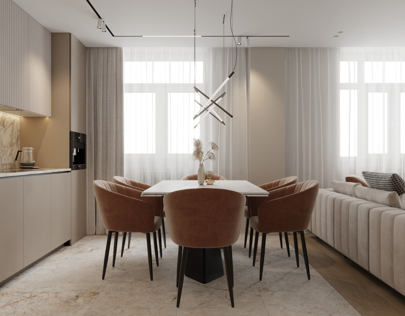 Сокол, 100кв.м. нежный интерьер в бежевых тонах