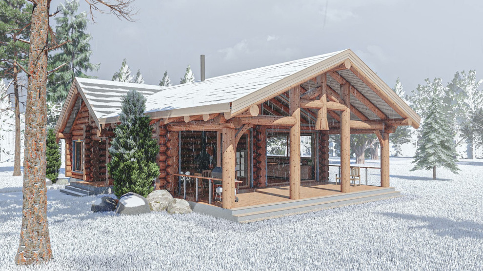 Баня с огромной террасой по технологии Post and Beam