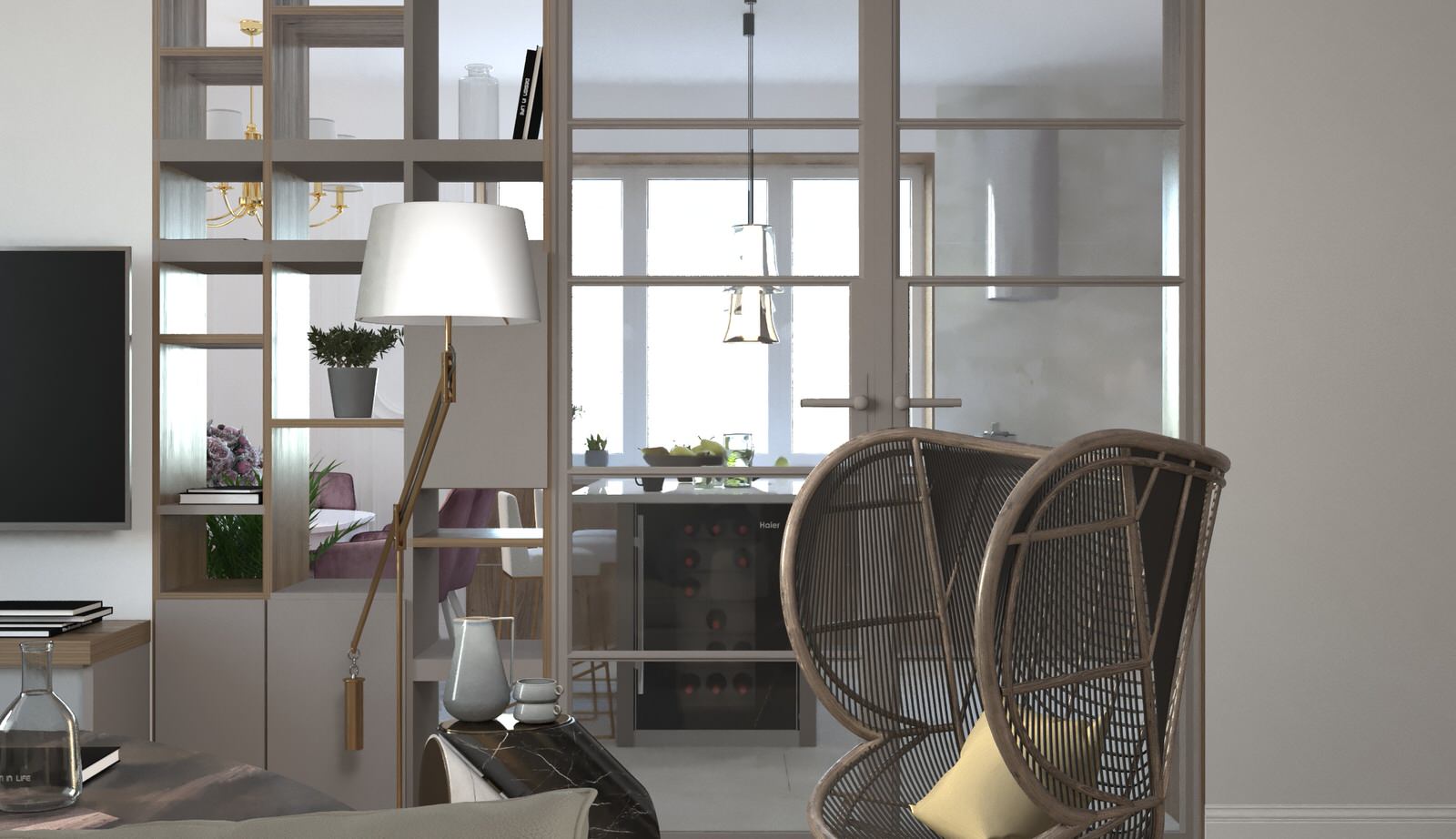 Проект прихожей и гостиной в доме для нескольких поколений семьи