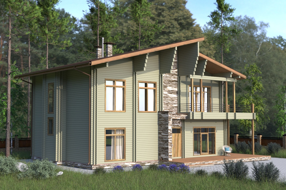 Двухэтажный дом из двойного бруса