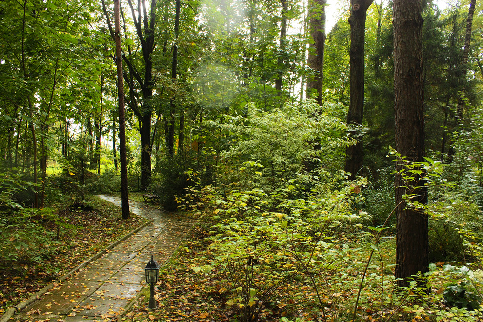 Ландшафтный дизайн большого лесного участка садовые дорожки.