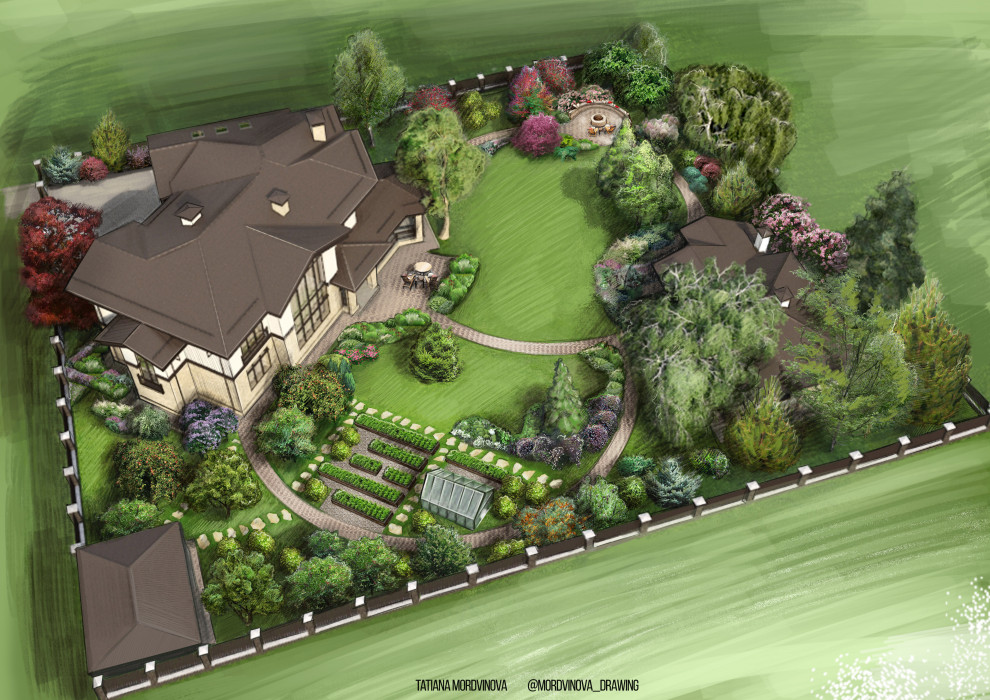 Обложка проекта: Визуализация ландшафтного дизайна для частного участка. (Photoshop)