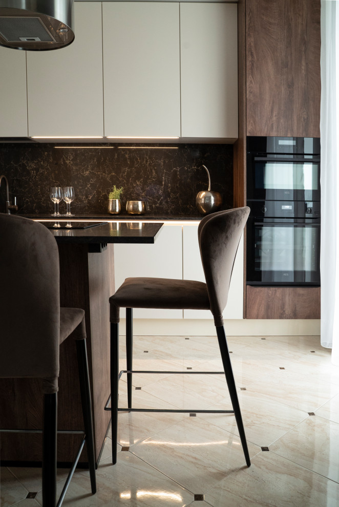 Кухня Burger  с островом в современном стиле