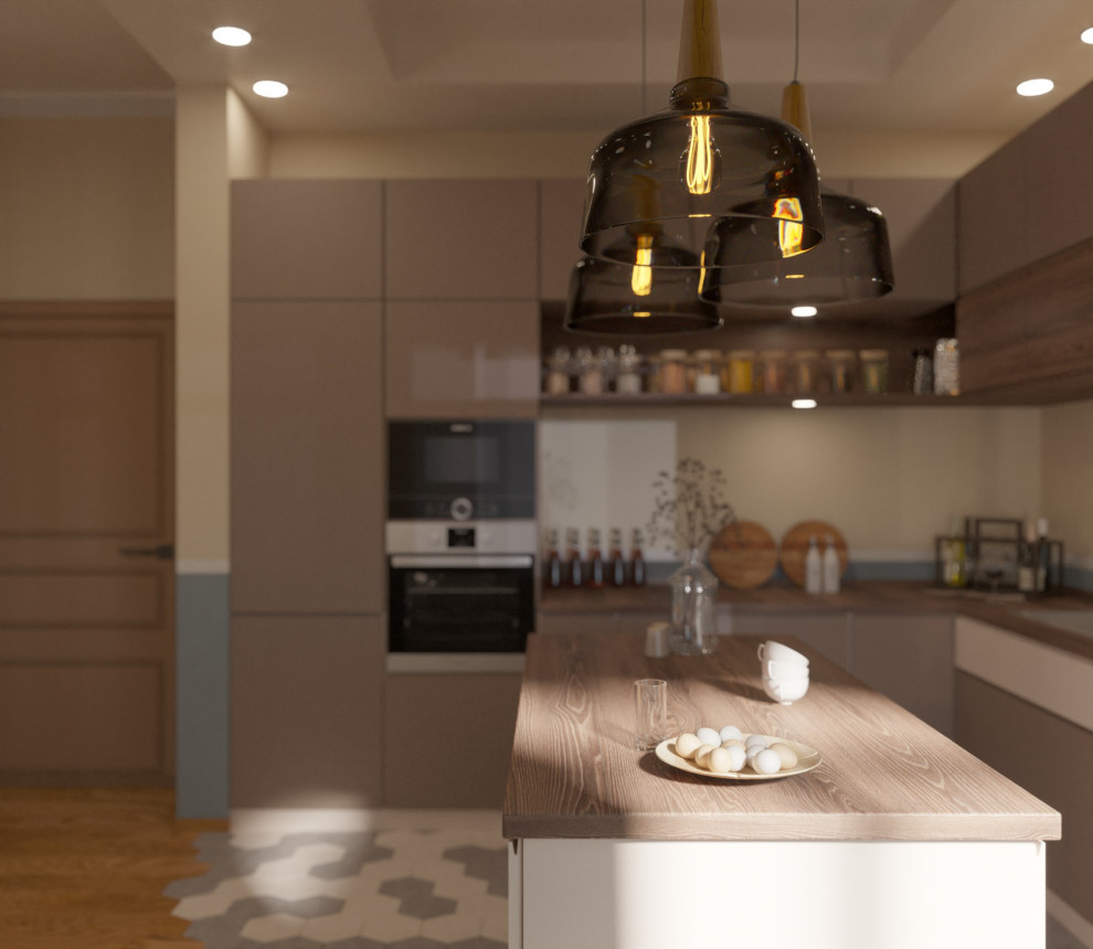 3D-визуализация кухни / обеденной зоны.