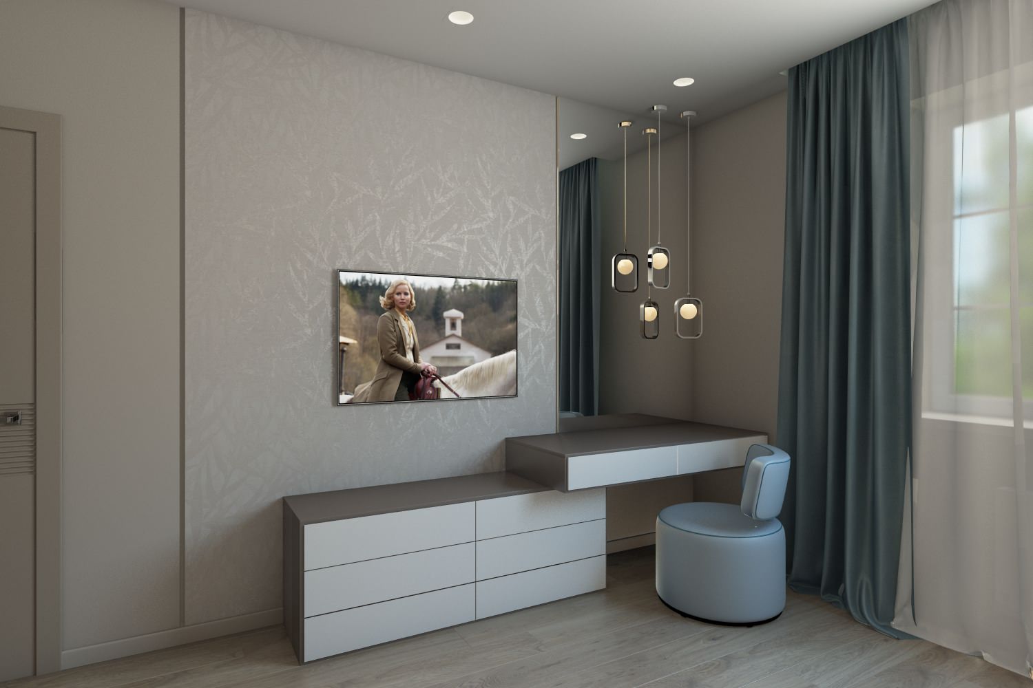 Спальня и гардеробная в индивидуальном жилом доме пос. Ново-Дорожный