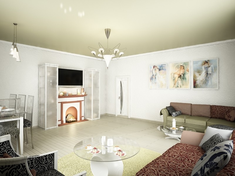 Коттедж, гостинная с камином