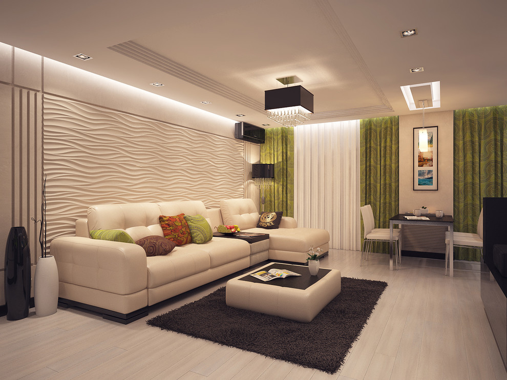 гостиная совмещенная с кухней в современном стиле