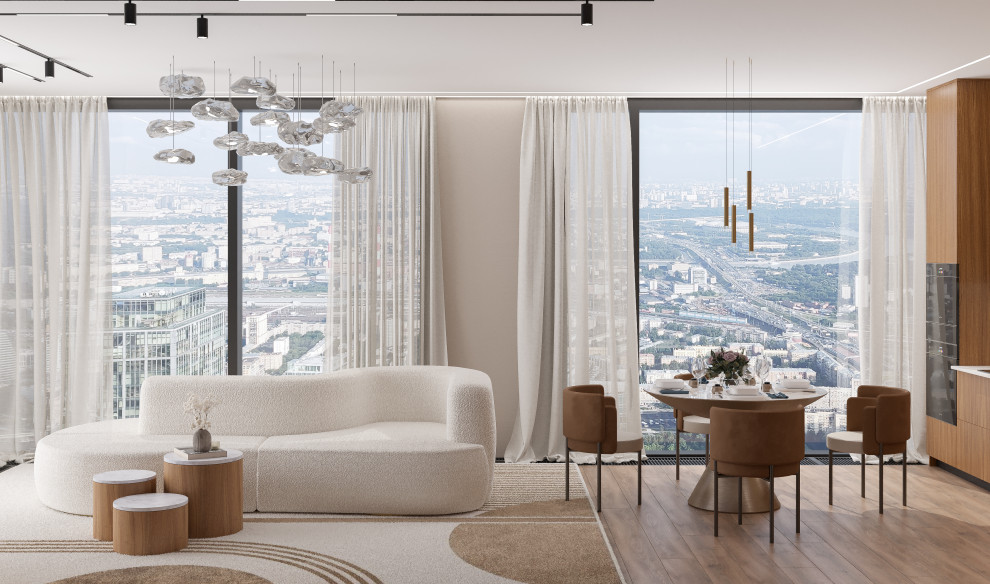 Кухня-гостиная  из проекта "Оранжевый Блюз" в ЖК Neva Towers, г. Москва