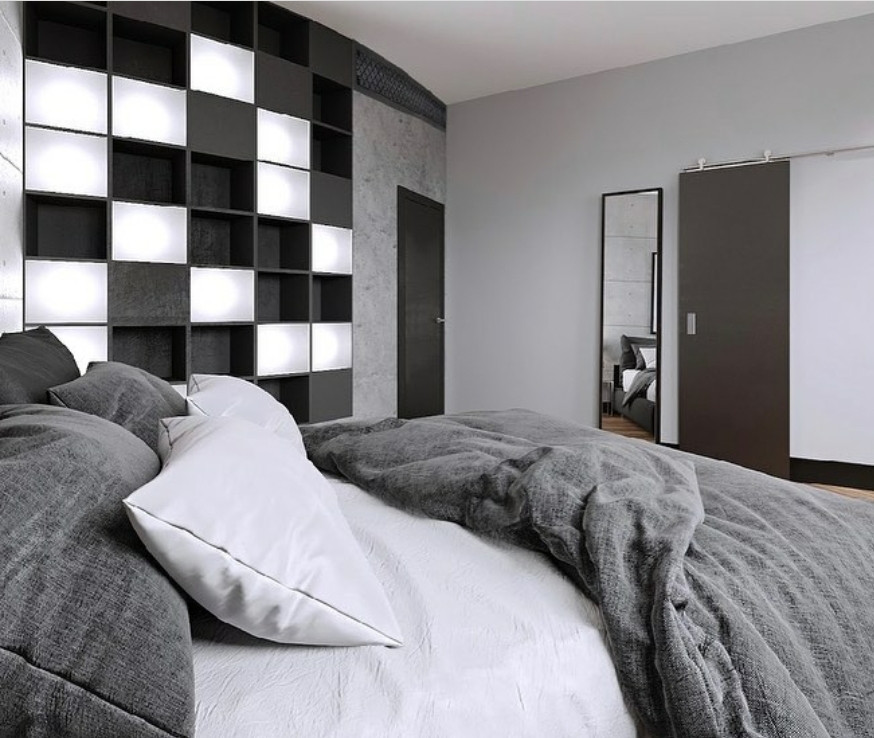 Необычная спальня с контрастными деталями