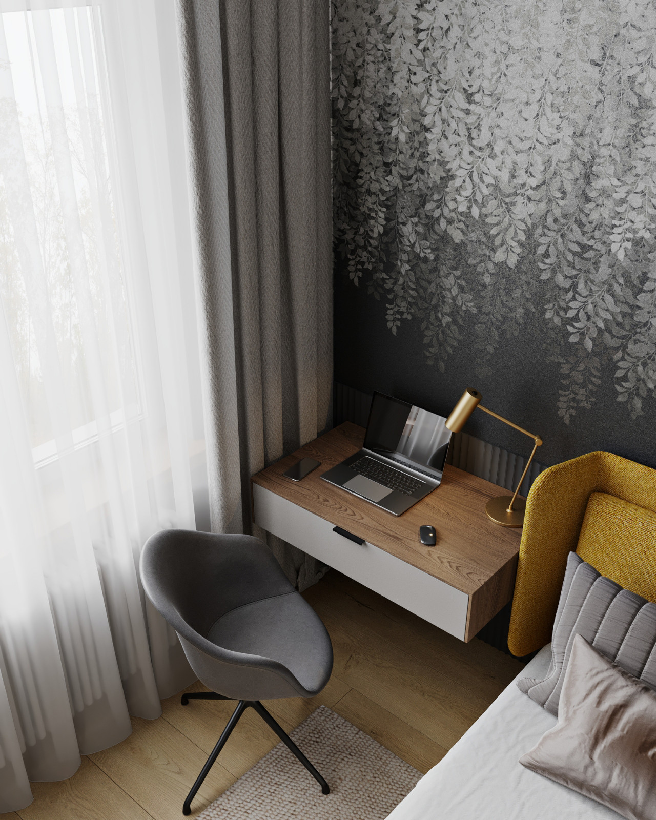 Спальня с эффектным панно