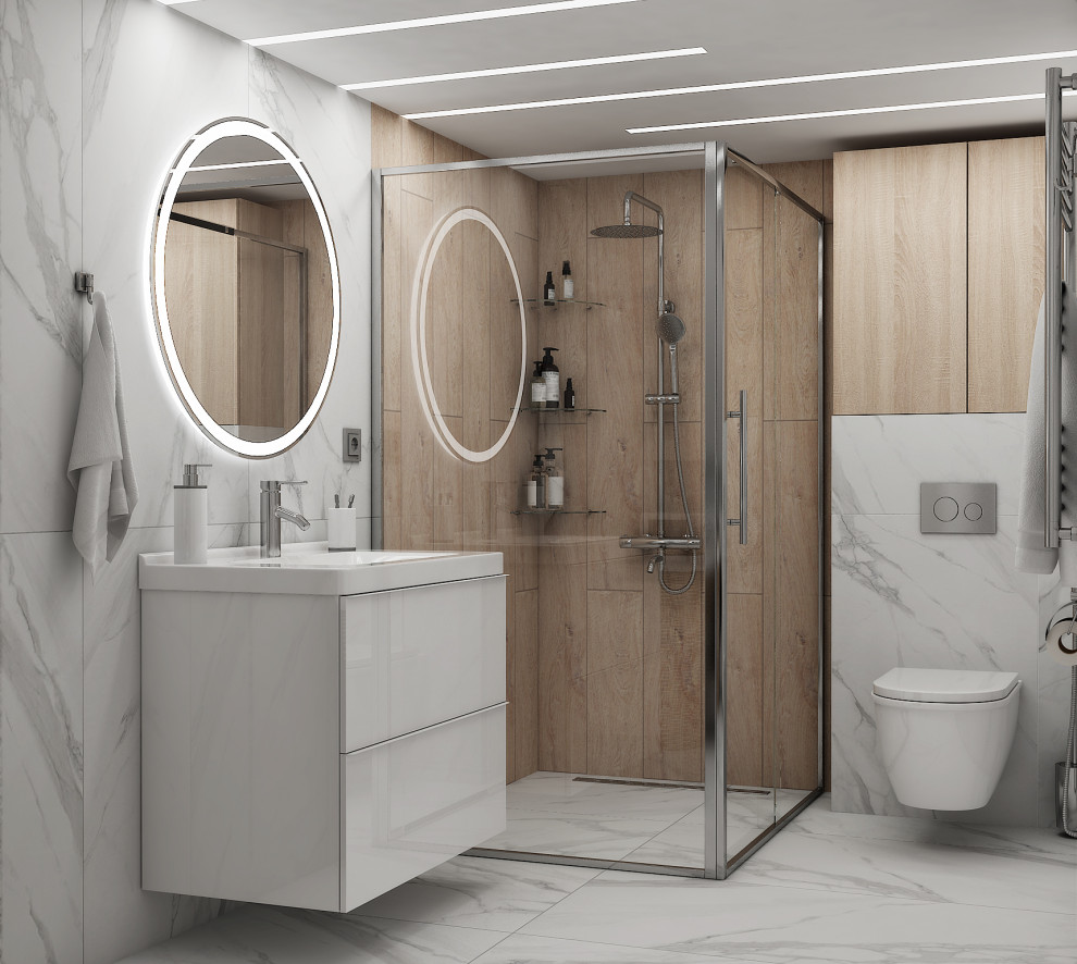 Кухня-гостиная, ванная. Таунхаус "Волжские пенаты" г. Ярославль 2021год