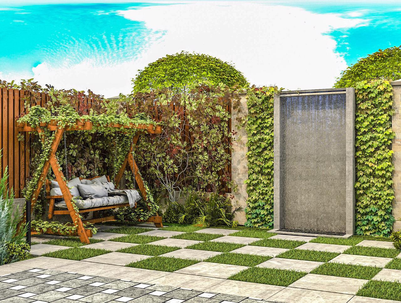 Благоустройство двора частного дома 250кв м