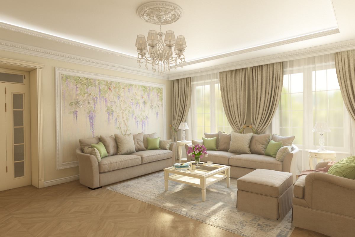 Гостиная в индивидуальном жилом доме пос. Нивенское