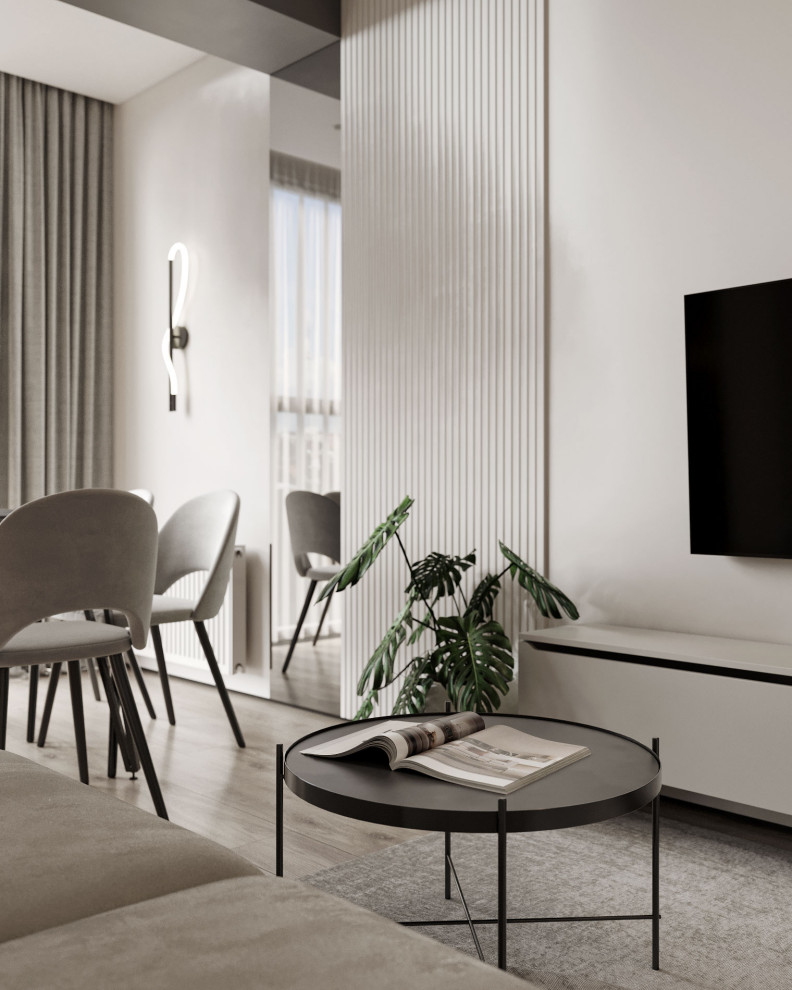 Монохромная кухня - гостиная