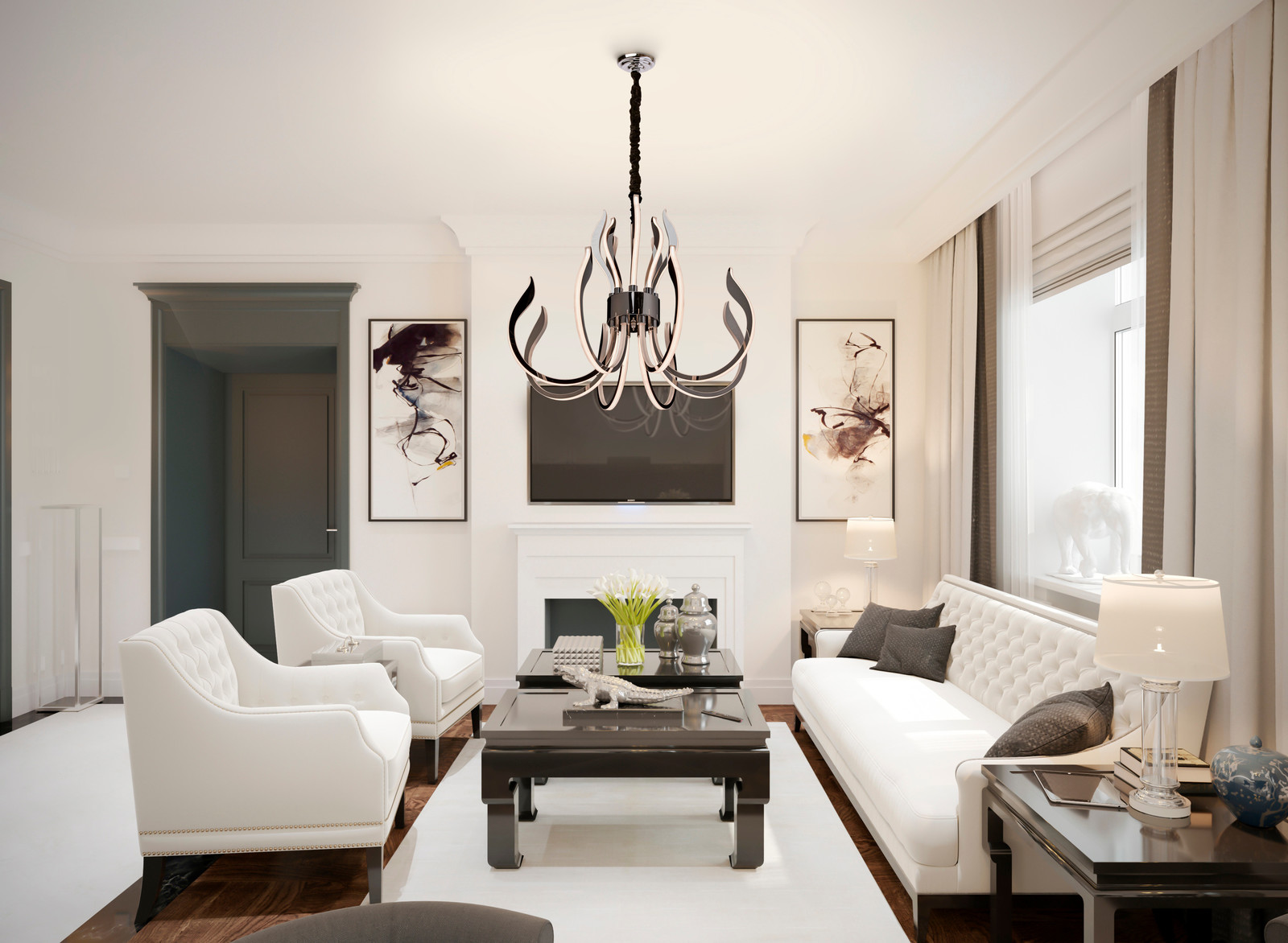 Стильная люстра в уютной гостиной