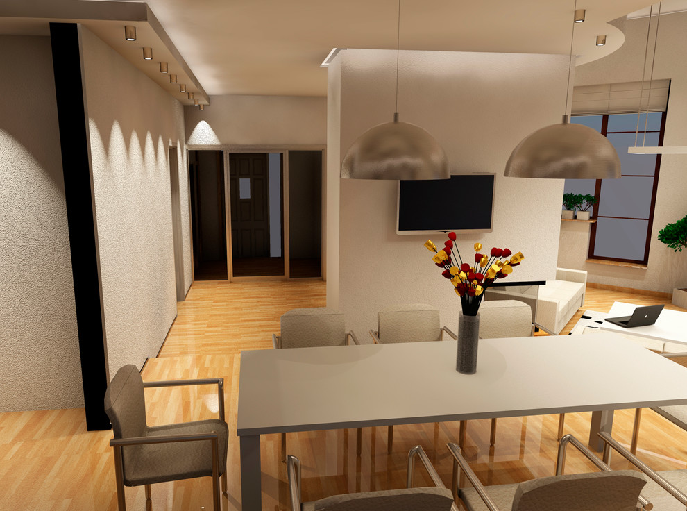 Общее пространство - прихожая, кухня, столовая, гостиная, лестница.