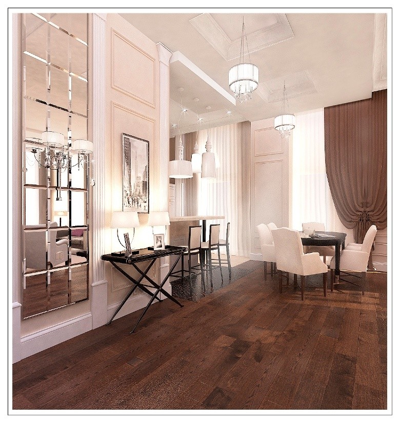 Объединенное пространство кухни и столовой