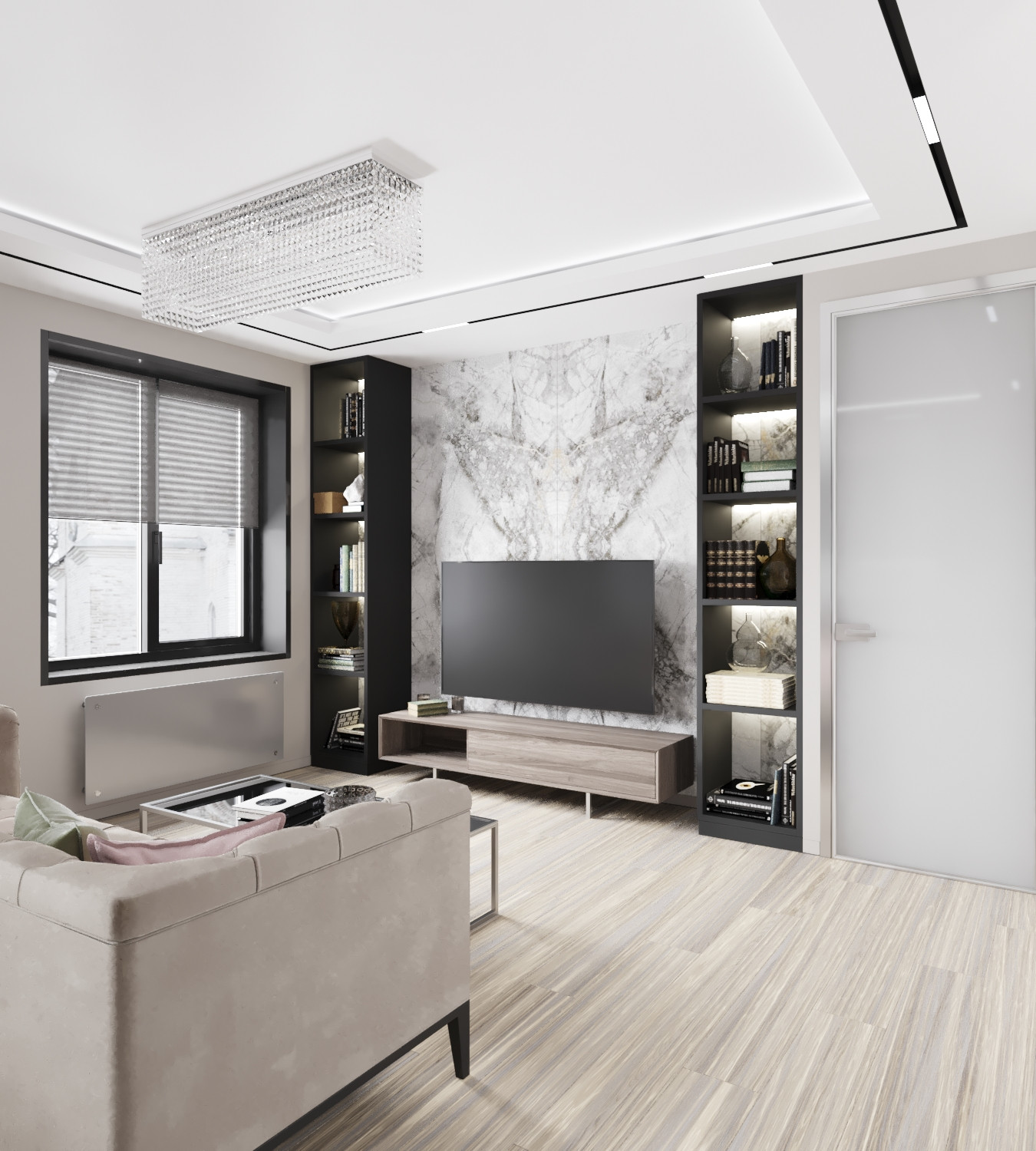 Гостиная с элементами минимализма и классицизма