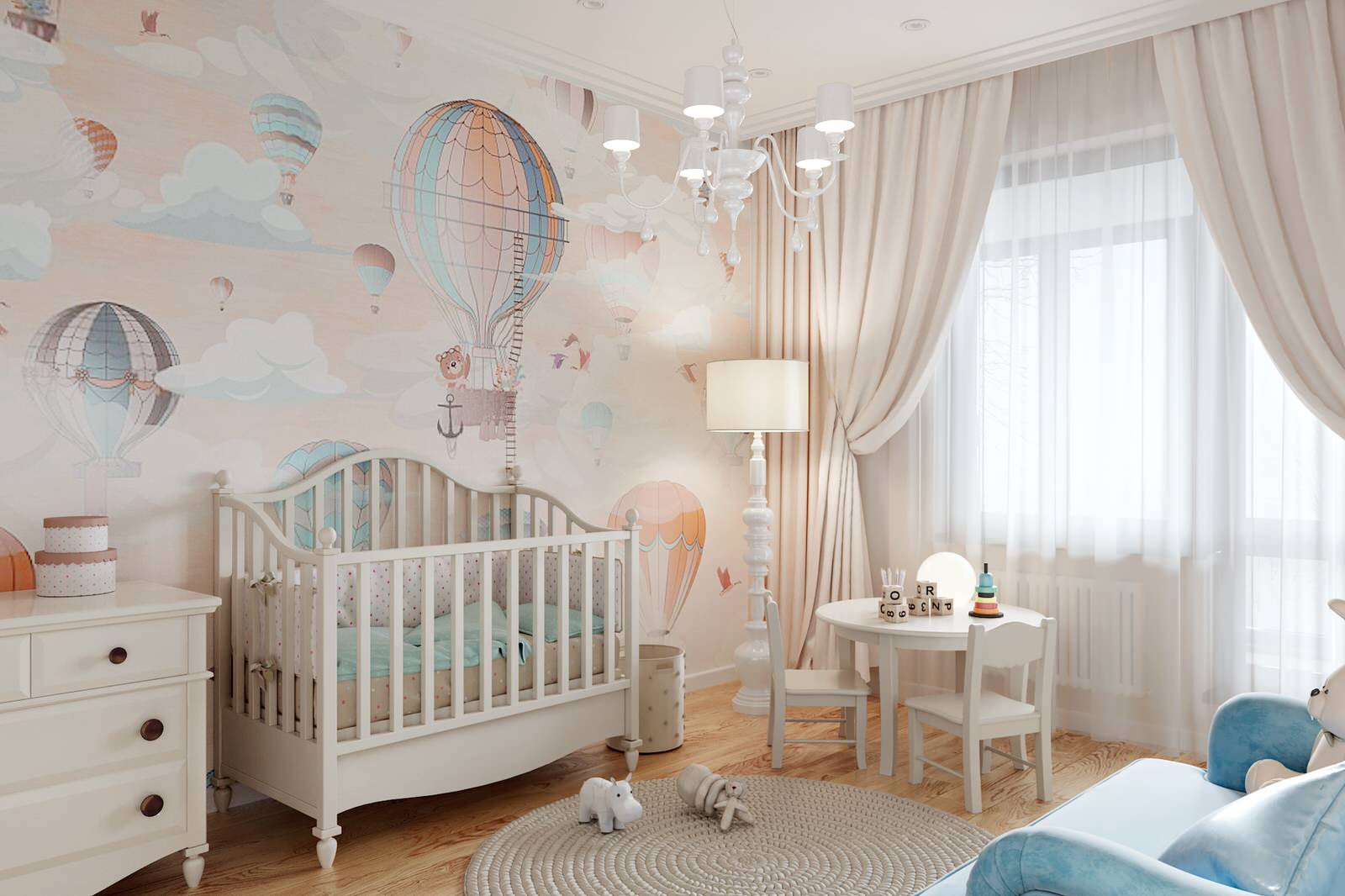 Нежный бело-голубой интерьер