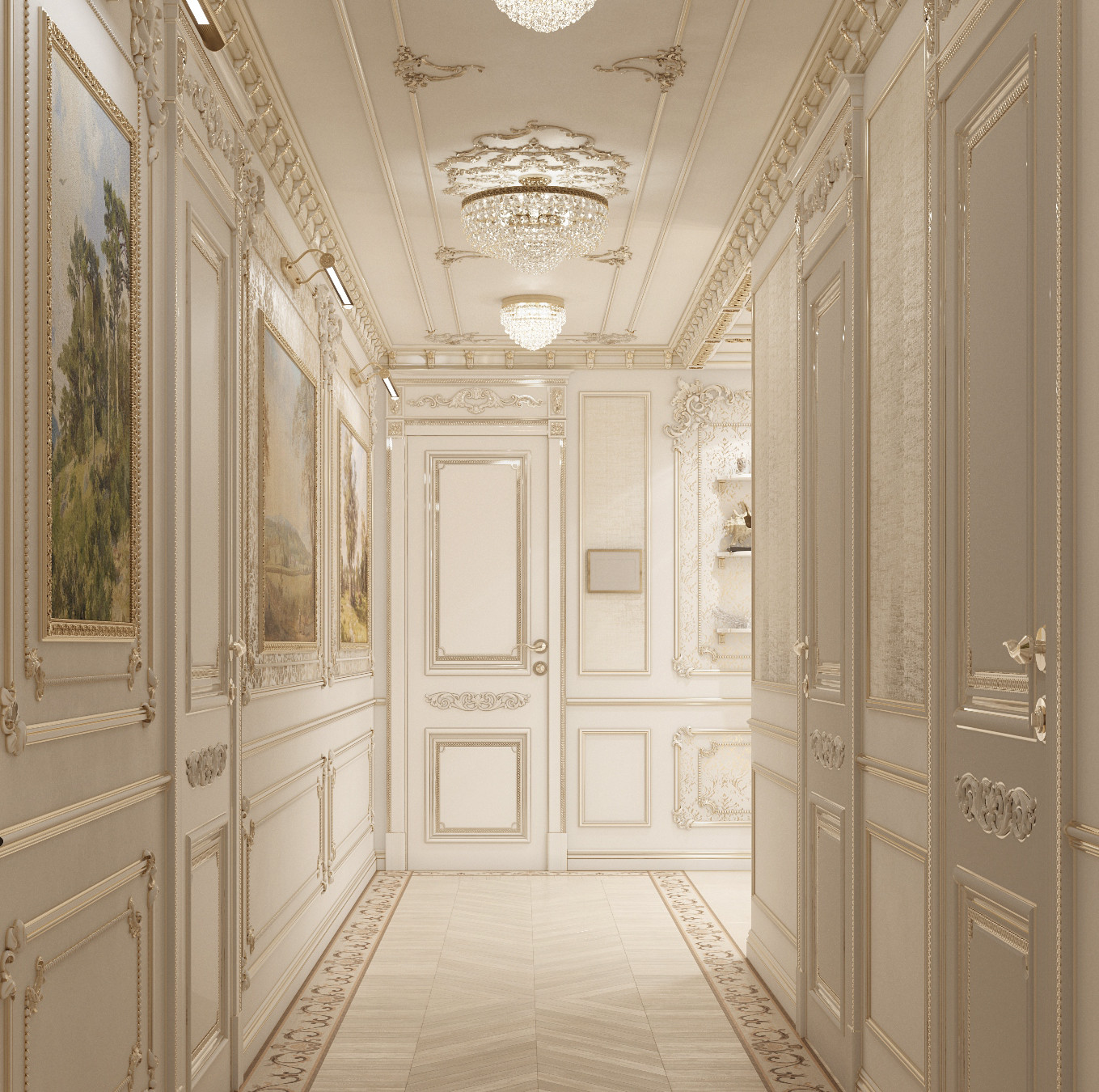 Проект "Дворянское гнездо", г. Новосибирск (блок кухни-гостиной)