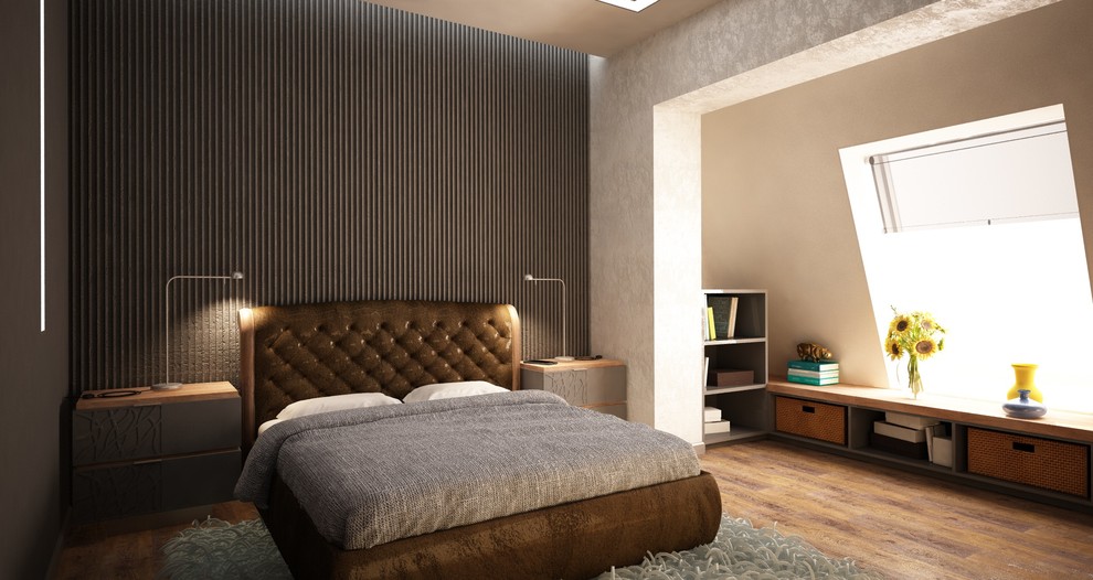 Гостиная двухэтажной квартиры для молодого одинокого мужчины в Москве