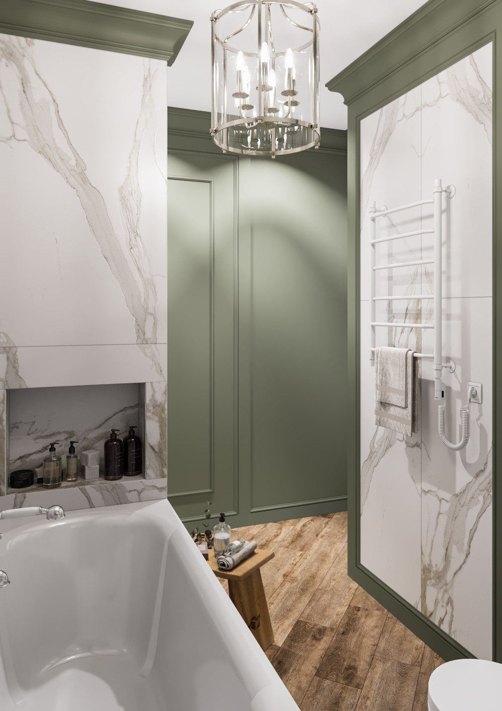 Дизайн интерьера в неоклассике с зелеными акцентами