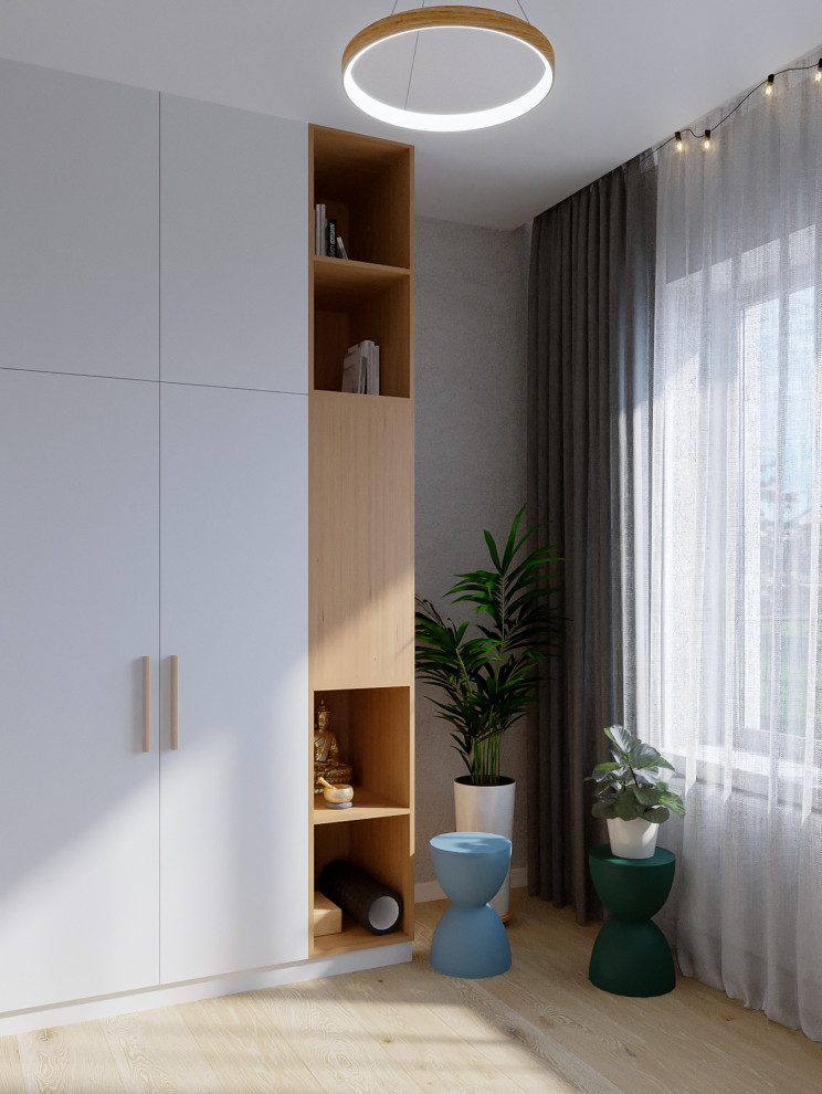 Современный интерьер дома с акцентами лестного цвета