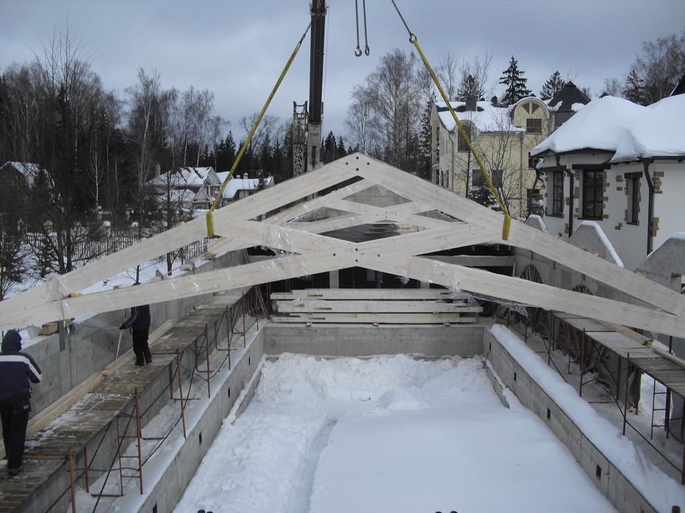 Кровля над бассейном (фермы ножницы)