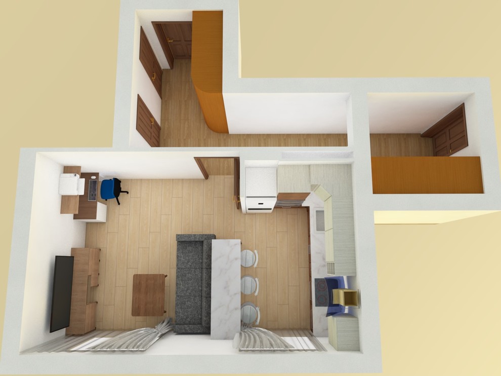 Обложка проекта: Кухня-гостиная в двухкомнатной квартире